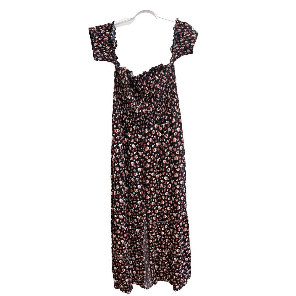 Xhilaration Womens Black Maxi Dress XXL Floral Smocked Cap Sleeve Boho Peasant